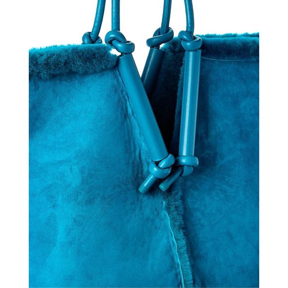 Bottega Veneta Bolster Shearling & Leather Tote, Blue - Picture 3 of 4